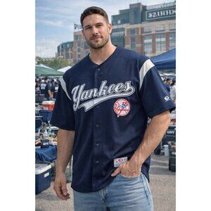 Vintage New MLB Yankees True Fan Series Jersey Large Blue Sewn